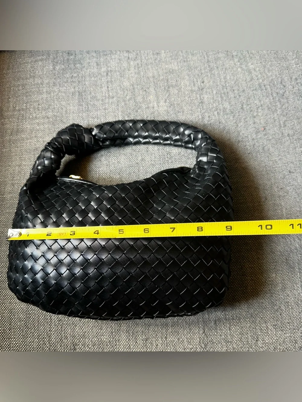 Melie Bianco Woven Vegan Leather Knot-Handle Hobo Bag – Black